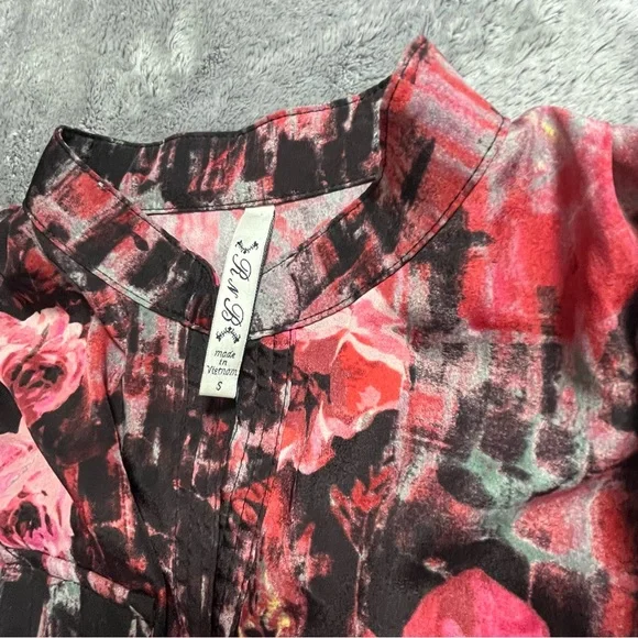 Women’s Small Long Sleeve Pink Floral Midi Dress with Belt - Picture 4 of 6